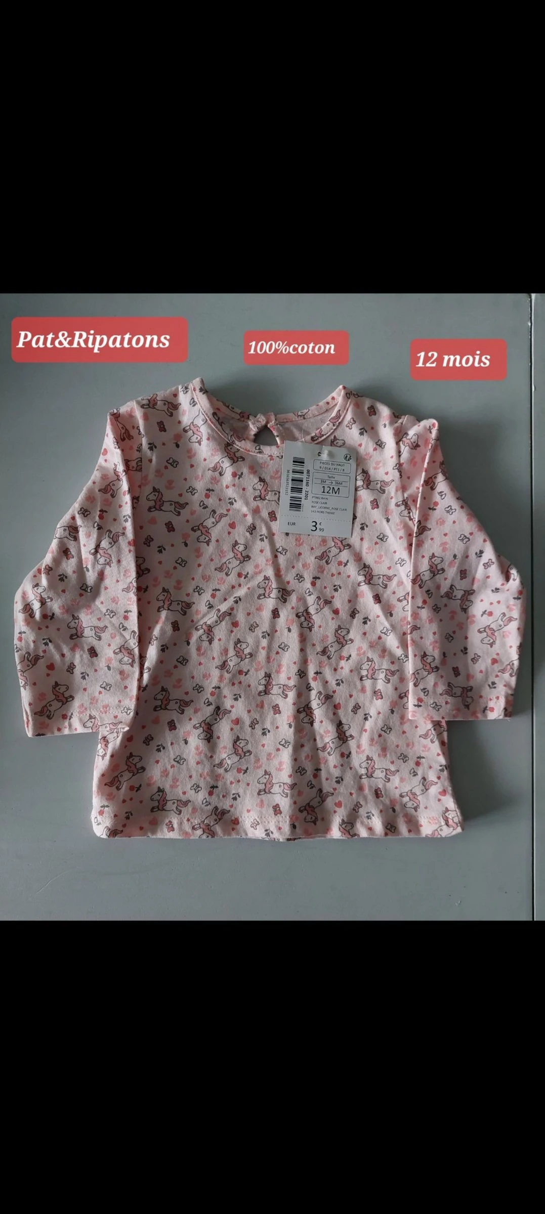 Haut Pat&Ripaton fille 12 mois 